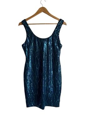 Metallic Teal/Blue Sequin Party Dress – Scoop Neck Bodycon Mermaid Aquamarine